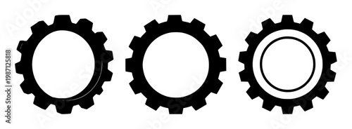 Gear wheel set with solid black icon on white background featuring algorithm optimization, gear mechanics, technical illustration with vector and design