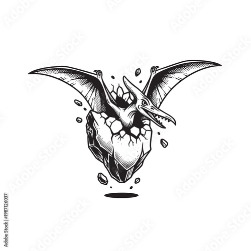 Sinister Winged Dinosaur Skull with Bat Wings — Gothic Pterodactyl Death Emblem Tattoo Vector