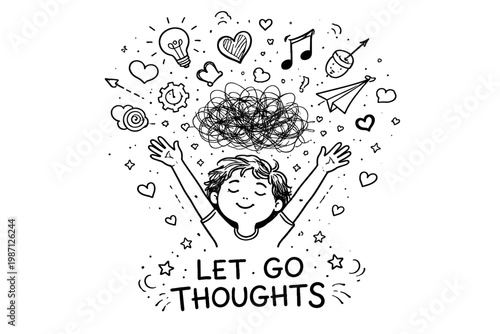 Letting thoughts human touch messy doodle unleashed vector go raw icon simple person