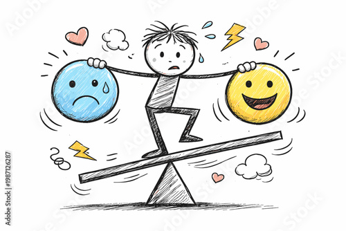 Doodle vector messy balancing icon emotions uneven lines human touch person simple style