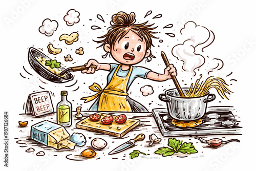 Vector image generation person style naive icon cooking simple doodle hurry concept