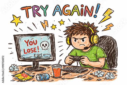 Doodle icon gamer simple generation losing image naive messy imperfect vector after