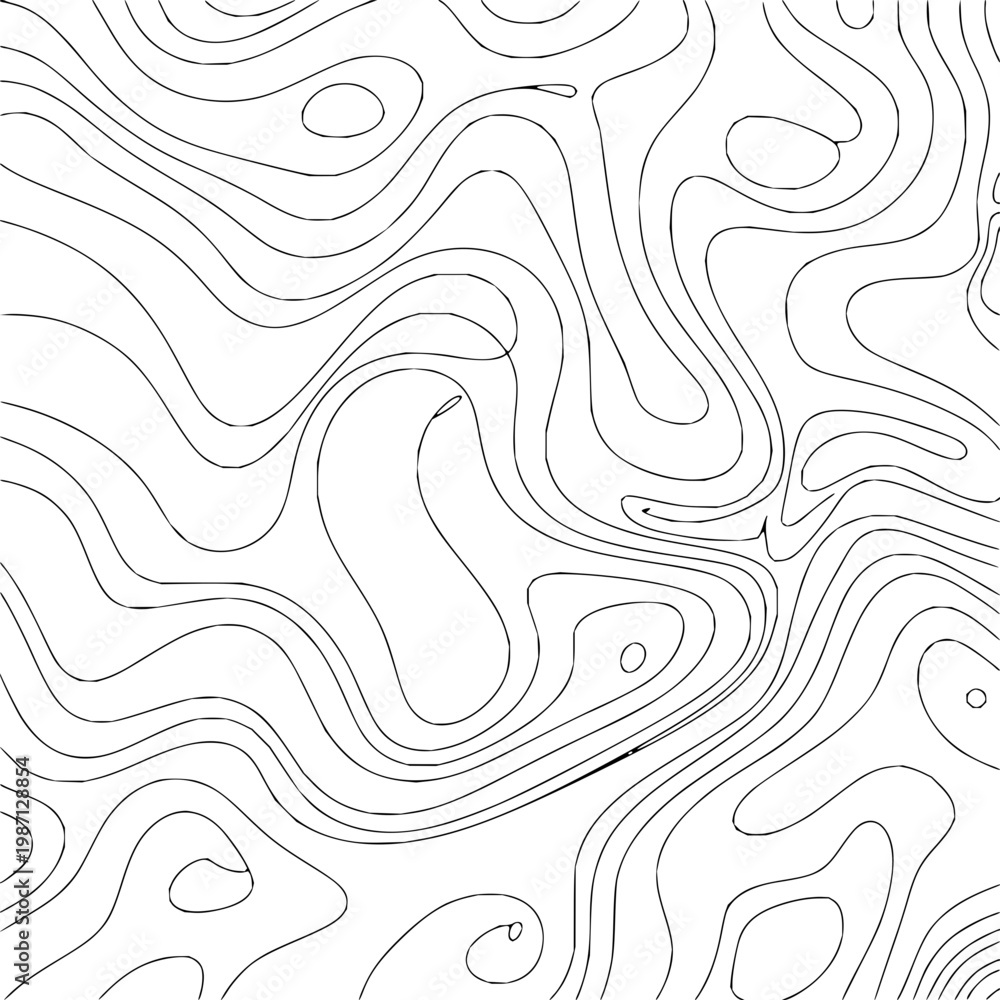 Fototapeta premium Topographic map contour lines black on white illustration abstract geography terrain