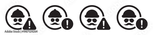 Incognito warning icon. Robber warning icon, vector illustration.