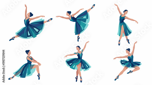These graceful ballet dancers showcase a variety of artistic poses, embodying elegance and beauty through dance, representing passion, expression, and the art of performance.