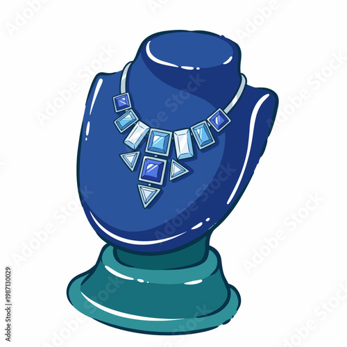 This stunning silver necklace features multiple blue gemstones arranged in a contemporary design, perfect for evening wear or special occasions, showcasing elegance.