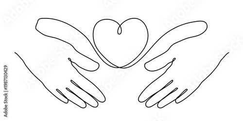 Hand with LGBT heart flag rainbow one line art, hand drawn pride month decoration continuous contour. People's rights diversity equality identity outline design. Editable stroke. Isolated. Vector 