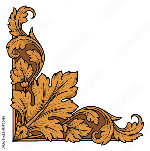 Elegant Ornate Corner Flourish Design with Acanthus Leaves and Scrollwork, Vintage Decorative Element Premium Vector Design