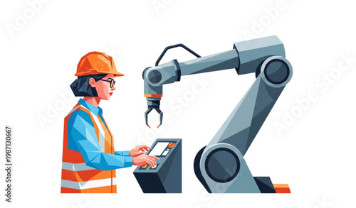 Geometric female engineer robotics illustration modern automation technology vector design