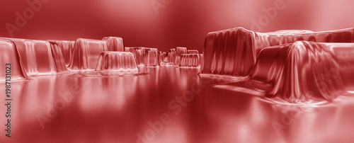red 3d rendering of abstract background artificial metal melt canion, wallpaper