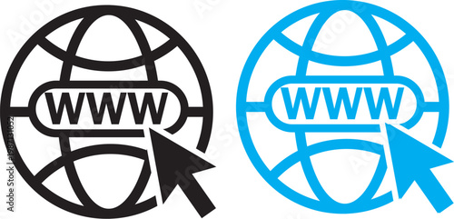 Two globe icons with www text and cursor pointers displayed