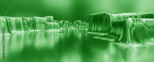 green 3d rendering of abstract background artificial metal melt canion, wallpaper