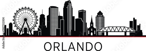 Bild auf Leinwand Flat design vector illustration of Orlando's iconic skyline featuring a ferris wheel and modern buildings, ideal for travel brochures, tourism marketing, and city-themed designs