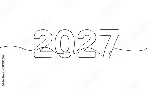 2027 New Year continuous one line drawing vector illustration