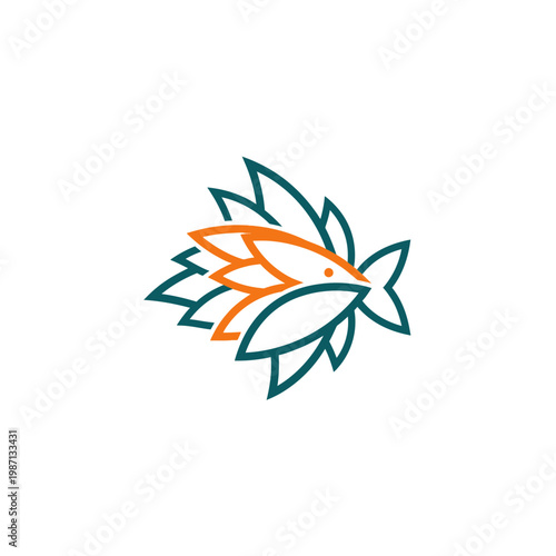 Abstract fish and hop cones logo design, minimalist style