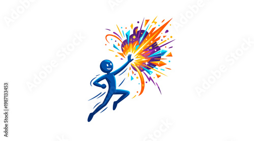 Blue Stick Figure Releasing Explosive Energy