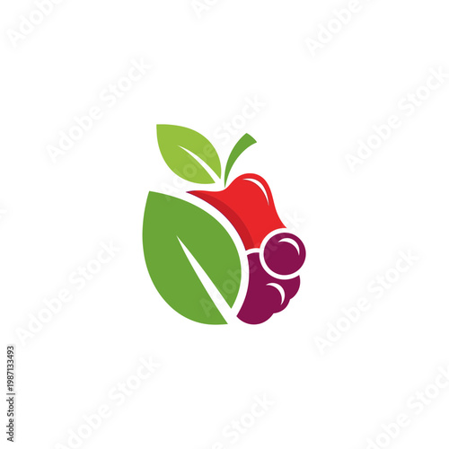 Abstract Fruit Logo Design: Apple, Grapes, and Leaf