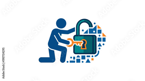 Person Unlocking a Padlock Icon