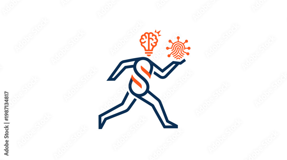 Fototapeta premium Human Figure with Brain-Lightbulb Head Holding a Virus