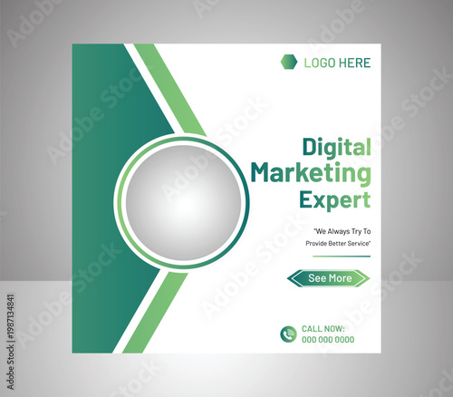 Digital marketing expert template, green business card, modern corporate design, vector