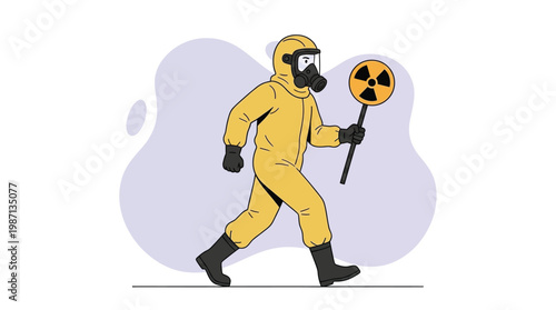 Vector Illustration of a Soldier Wearing a Yellow Hazmat Protective Su