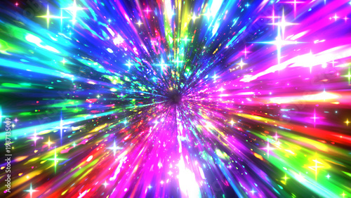 キラキラしたカラフルな集中線のエフェクト背景