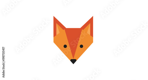 Geometric fox illustration with vibrant orange hues on a white background, minimalist design