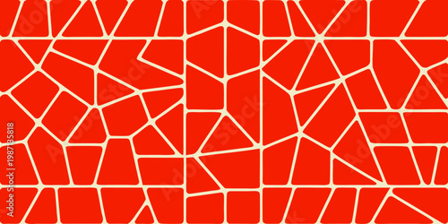Abstract geometric pattern featuring red and white fractured shapes