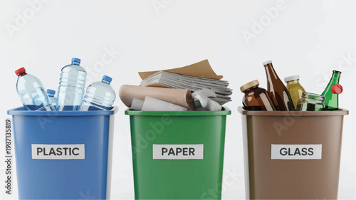 Recycling bins for plastic paper and glass waste management