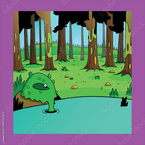 Frog character cartoon landscape environment landscape wetland tropical