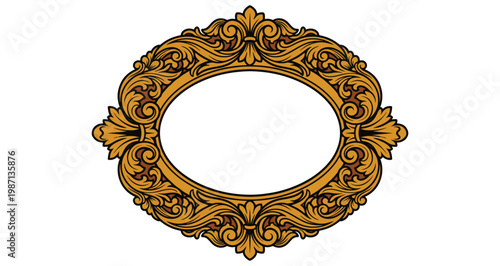 Elegant vintage golden ornamental oval frame with baroque detailed scrollwork for luxurious design elements and classic decorative borders premium vector design