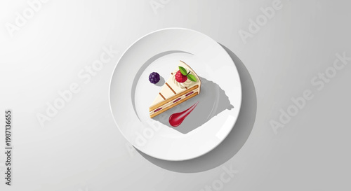 Exquisite dessert slice on a pristine white plate, a culinary delight composition