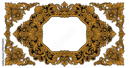 Elegant ornamental frame design with intricate scrollwork and floral accents, perfect for decorative borders and vintage embellishments vector design
