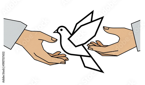Geometric dove and hands peace symbol abstract freedom vector illustration design