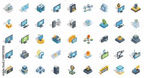 Collection of Isometric Technology Icons for Digital Networks.
