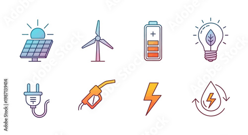 Illustration depicting renewable energy sources and sustainable power generation