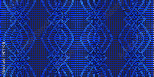 Konstfotografi Abstract blue pattern resembling woven or braided textures on dark background