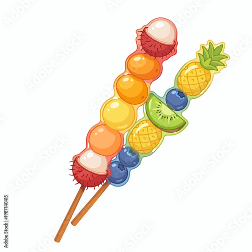 These vibrant fruit skewers showcase a delightful assortment of tropical fruits, combining healthiness and aesthetics beautifully, ideal for summer parties or healthy snacks.