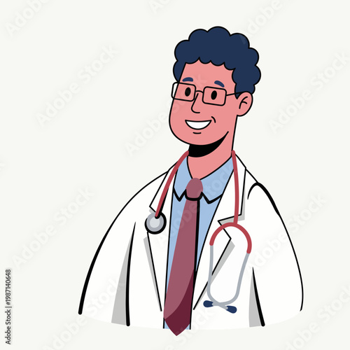 An approachable doctor smiles warmly while wearing a stethoscope, embodying care, professionalism, and the comforting presence of healthcare in a friendly illustration.