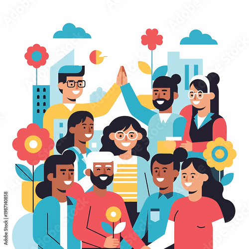 Diverse group of happy people together.