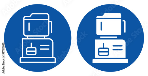 Minimalist Icon Set of Blender in Blue Circle for Kitchen Use