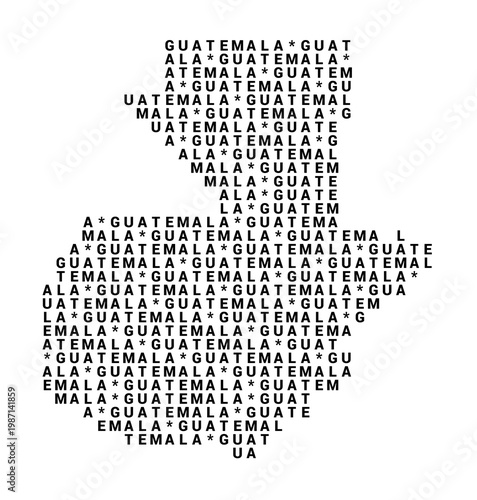 Typographic Map of Guatemala with a pattern of capital letters that only show the name of the country