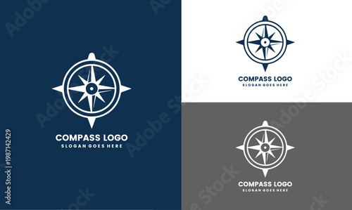 Compass logo design with three different background colors and white text