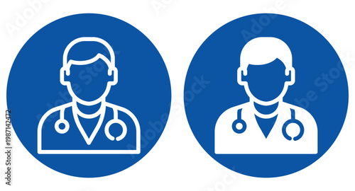 Professional Medical Icon Set Featuring Doctors in Blue Circle Design