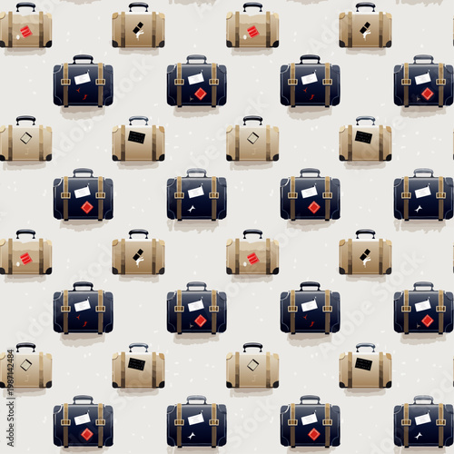  Patrón sin costuras con bolsos y maletas en estilo de viaje.
