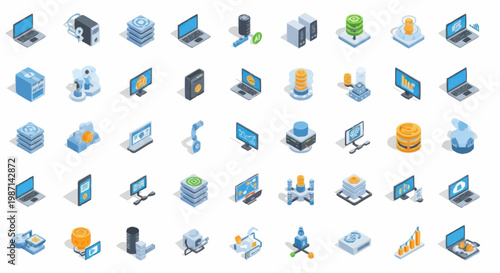 Collection of Isometric Technology Icons and Symbols.