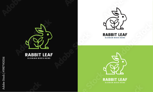 Rabbit Leaf Logo Design with Green and White Variations