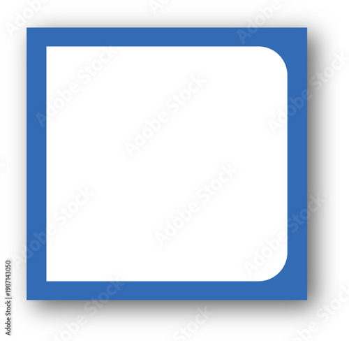 A minimalist blue square frame design with one rounded corner isolated on a white background. This clean graphic component is perfect for modern UI design framing images or highlighting text