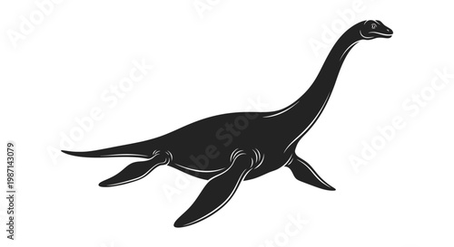Black silhouette of a dinosaur swimming.