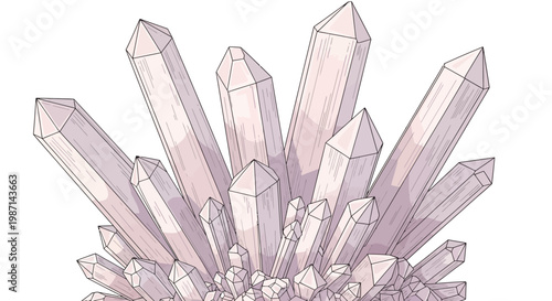 Geometric Crystal Cluster Illustration Depicting Sparkling Minerals and Abstract Formations